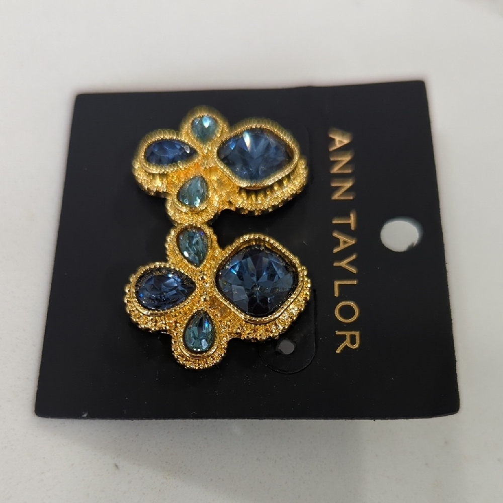 Ann Taylor Gold-tone Earrings with Blue and Teal Crystals - Picture 2 of 5